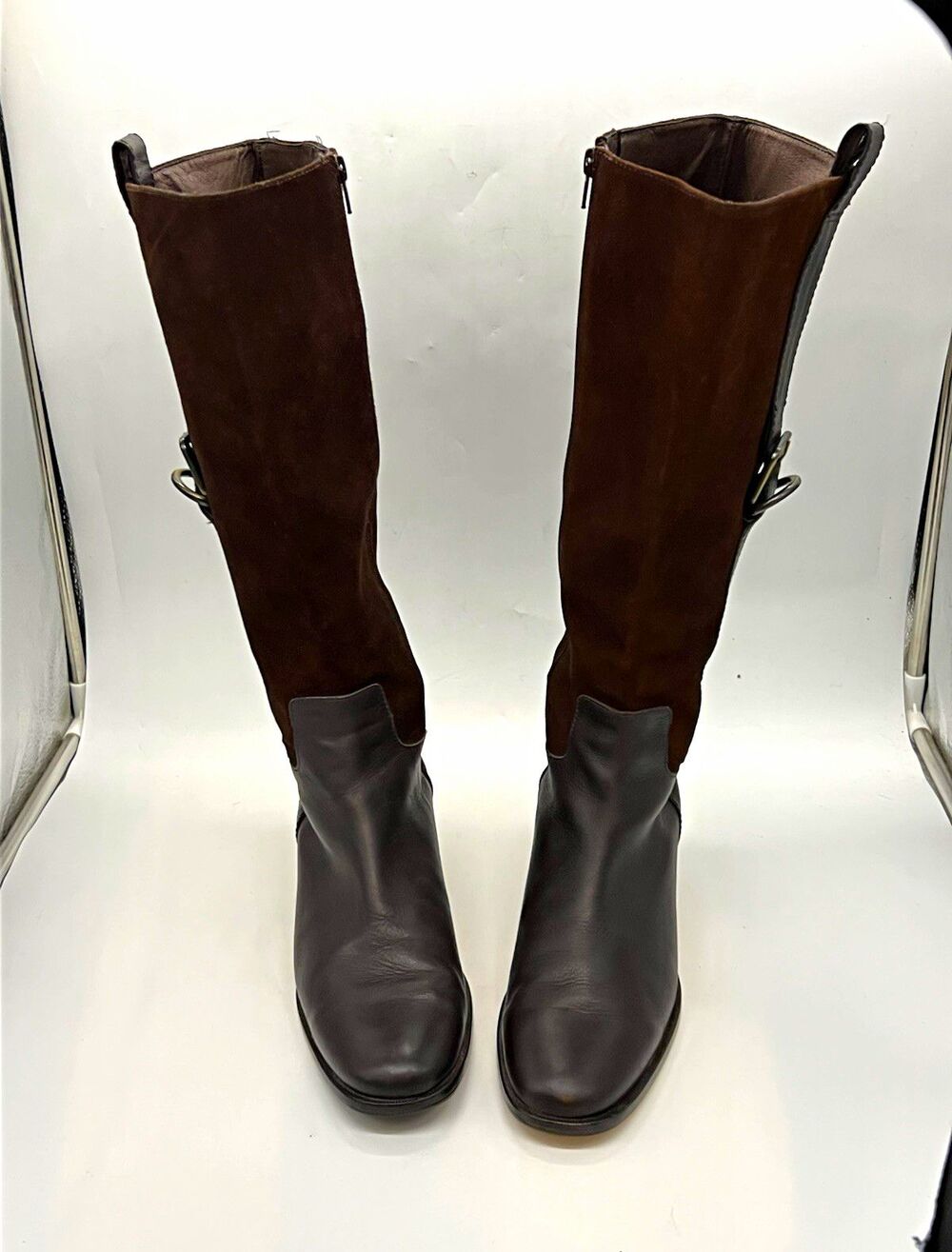 Lands’ End Brown Leather Suede Knee High Riding Boots Buckle Zip Lined US 9.5M